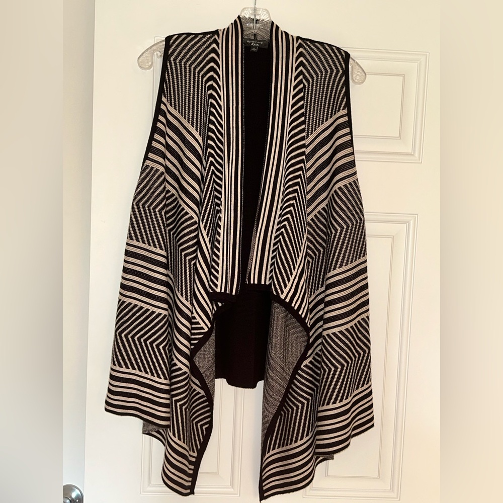 Spense Black and Tan Striped Knit Sweater Vest